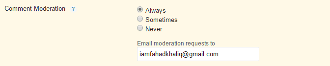 Comment Moderation Settings of Blogger